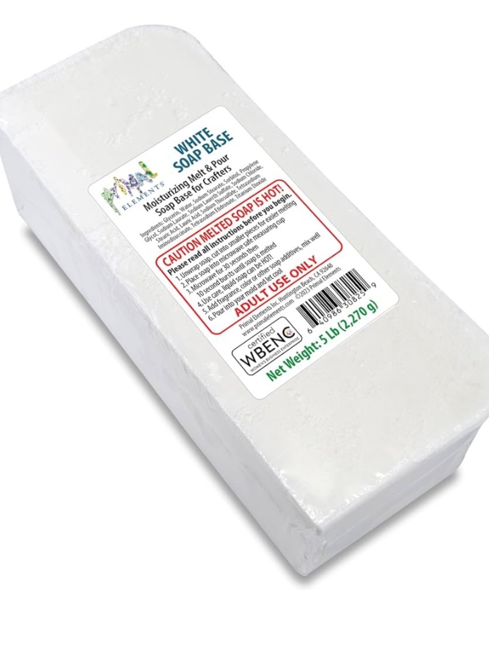 Primal Elements White Soap Base - Unscented 5 pound new melt and pour